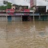 Flooded shops in north-eastern Bangladesh