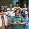 Concern Liberia team members Etmaralyn, Macee, WQueta, Antoinette, Susan, and Pandora at Concern's programme office in Buchanan. (Photo: Kieran McConville/Concern Worldwide)