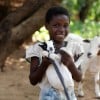 Omega (9) with her goat in Mchiliko, Nsanje. Photo: Jon Hozier-Byrne/Concern Worldwide