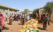Hundreds of people waiting for a weekly water truck to arrive in Kersa Dula, Somali Region, Ethiopia. Photo: Jennifer Nolan / Concern Worldwide.
