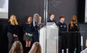 Tallaght Community School students presenting their campaign academy project at Concern’s annual Agents of Change event in Croke Park. Photo: Ruth Medjber/ Concern Worldwide.