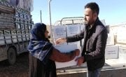 Concern staff distributing hygiene kits in Syria, 2019