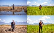 Before and After: Patrick Ghembo in front of his destroyed crops in the aftermath of Cyclone Idai, and one year later when his crops have recovered. 