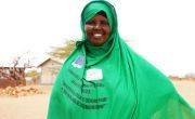 Support worker Halimo Sheik Nuriye wears green hijab in Ethiopian village