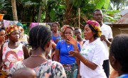 A Concern staff member in Sierra Leone engaging the community through an Irish Aid-funded livelihoods programme. Photo: Conor O'Donovan/Concern Worldwide