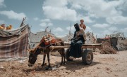 A mother and her children arrive on their donkey cart to collect a cholera kit from Concern. (Photo: Ammar Khalaf / Concern Worldwide)