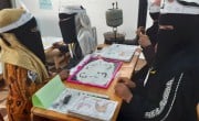 Children drawing in class in Syria 