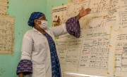 Rahila Paraizo, Head of Koweit Health Facility, presents the CMAM Surge charts during a supervision session in Tahoua, Niger. (Photo: Apsatou Bagaya/Concern Worldwide)