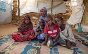 Hamila* (27) with her children in refugee camp in Eastern Chad. From left: Zara* (7), Rawa* (22 months), Murad* (5) and Yakub* (11). Photo: Eugene Ikua/Concern Worldwide
