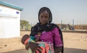 Fanta Kewbi (25) with her daughter Yakoura Ngay (8 months) at the Concern health post in Baga Sola, Western Chad. Photo: Eugene Ikua/Concern Worldwide