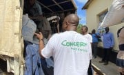 Concern staff unloading truck in Malawi