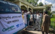 Initial emergency distributions following the 2024 floods in Bangladesh take place in Noakhali district. Photo: Akram Hossain/Concern Worldwide