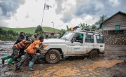 A Concern car gets stuck in mud while trying to reach displaced communities in Democratic Republic of Congo
