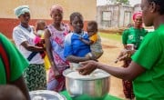 Mothers queue for nutritional food