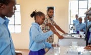Student Fardosa Abdikarde conducts an experiment during an integrated science class at Bubisa Junior Secondary School, Marsabit, Kenya. Photo: Eugene Ikua/Concern Worldwide
