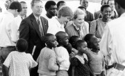 Rwanda Country Director Anne O'Mahony with US Secretary of State Madeleine Albright during her visit to the Runda transition camp in Rwanda.