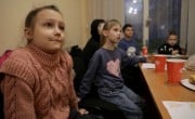 Natalia* (8) and Sofia* (7) attend a children's play therapy session in Kharkiv. Photo: Jon Hozier-Byrne/Concern Worldwide