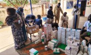 A Concern Worldwide team delivering vital supplies of medicine to the Alryad health facility, El Geneina, West Darfur.  