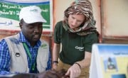 Nicola Brennan from Concern Dublin works at one of the Concern-supported health facilities in Central Darfur, Sudan. Photo: Kieran McConville/Concern Worldwide