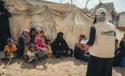Concern MEAL Support Officer Liza Abdo conducts awareness sessions with the community about feedback and complaints in a displacement camp in Tuban District, Lahj Governorate, Yemen