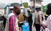 Concern staff prepare to distribute supplies to help prevent the spread of Ebola in DRC
