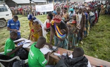A Concern distribution of tarpaulins to displaced families in DRC.