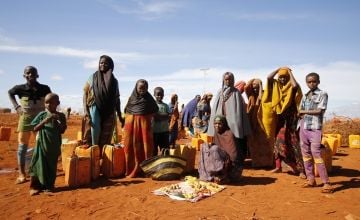 Relocated IDPs in new public site in Baidoa access new water supply, 2019. Photo: Hyungbin Lim / IOM Somalia.