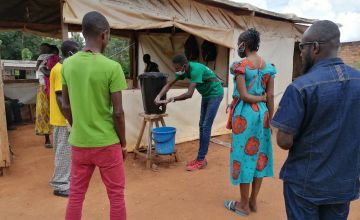 The important of hand-washing is taught in Concern's COVID-19 prevention programmes in Central African Republic.