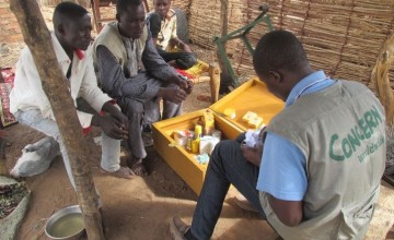 Concern livestock officer taking records of the veterinary kit stock in Sila, Chad, May 2017. Photo: Cecilia Benda / Concern Worldwide.