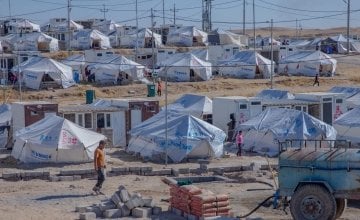 A refugee camp in north-west Iraq. 11,000 people have fled from Syria to this camp with an estimated 500 more people crossing the border per day.  Photo: Gavin Douglas