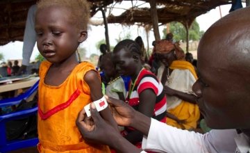 A malnourished child being treated at a primary care centre in South Sudan. 