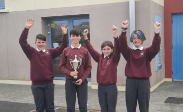 L-R Conn McGettigan, 5th class, John Cannon, 6th class, Sadie McGettigan, 5th class and Orla Kearney, 5th class pupils from Scoil Cholmcille in Kilmacrennan, who won the inaugural Concern Primary Debates