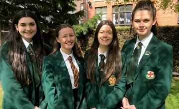 Left to right Holly Thompson, Eden Wilson, Alice Francey, Beth Eccles of the Friends’ School Lisburn debating team who won the  Concern Debates Shield final