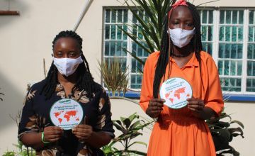 Bilkisu Jah and Roseann Kanu, Concern Worldwide Freetown. 16 days of Activism 2021, Orange the World: End Violence Against Women, 25th November to 10th December 2021. Photo: Charlotte Woellwarth/Concern Worldwide