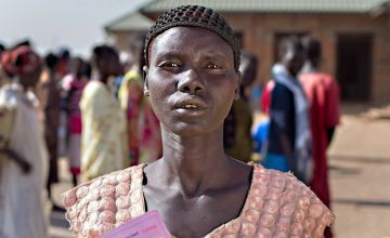 South Sudanese woman at a food distribution