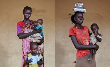 Two South Sudanese mothers with their children