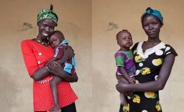 Two mothers in South Sudan with their babies