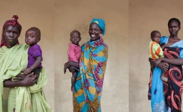 Three South Sudanese women holding their babies