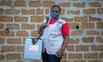 Lorbu B. Suah is a CHSS for the Liberia Ministry of Health tasked at vaccinating the hardest to reach people of Grand Bassa County, Liberia. Gavin Douglas, Concern Worldwide