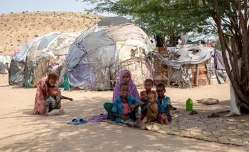 In an IDP camp in Somalia, Amina lives with her four children. Photo: Gavin Douglas