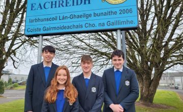 The Concern Debates runners-up are Galway based Coláiste an Eachréidh who are left to right Adam Keane, Cianna Cullen, Culann Stephens and Adam Cunnningham.
