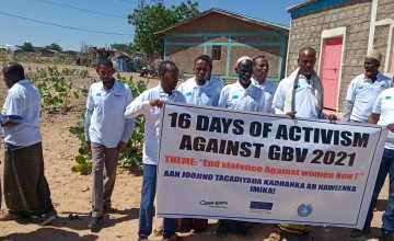 Ethiopian men celebrating activism against gender-based violence 