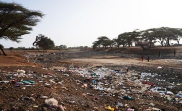 When Ter Shet river in Ethiopia is in full flow, it separates the two sides of the settlement, however, due to ongoing drought in the area the bed is completely empty. Photo: Conor O'Donovan/Concern Worldwide