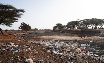 When Ter Shet river in Ethiopia is in full flow, it separates the two sides of the settlement, however, due to ongoing drought in the area the bed is completely empty. Photo: Conor O'Donovan/Concern Worldwide