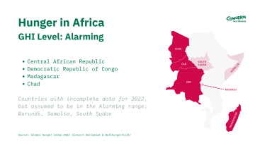 Map of the countries in Africa facing an "Alarming" level of hunger (updated: 2022)