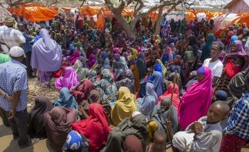 Displaced families collect SIM cards for emergency cash transfers in Somalia