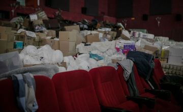 A cinema in Khemelnytskyi is now community hub – JERU has provided support including hygiene kits. Photo: Simona Supino/Concern Worldwide