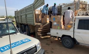 Medical aid delivered in joint Concern Worldwide and UNICEF mission into West Darfur, Sudan is the first to reach many of the health facilities there since fighting began in April .