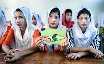 Concern Worldwide and its partner organizations organize sessions with young girls and adolescents in Rajapur High School in Shoronkhola. In the session, girls receive information about menstrual hygiene and the importance of hygiene, including nutrition information. During the session, girls participate in group discussion and often gather to address their health-related issues related to menstrual taboos and basic hygiene. This project runs by the Collective Responsibility, Action, and Accountability for 