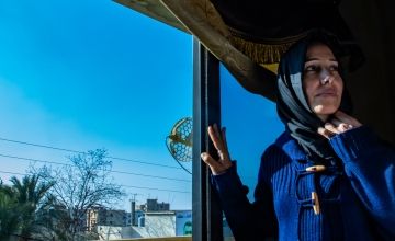 Hajar* (37) and her husband have six children. The family moved into an abandoned house after fleeing Syria. Concern rehabilitated their apartment with inner and outer doors, windows and a sink. Photo: Gavin Douglas/Concern Worldwide